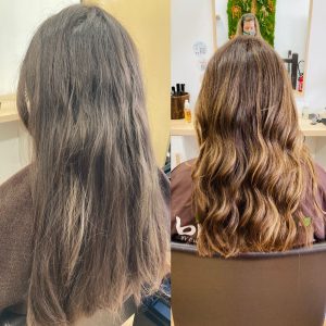 Avant-après balayage Biocoiff'